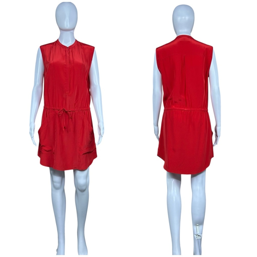 ALC Simona 100% Silk Sleeveless Mini Dress Sz Small Button Up Drawstring Casual